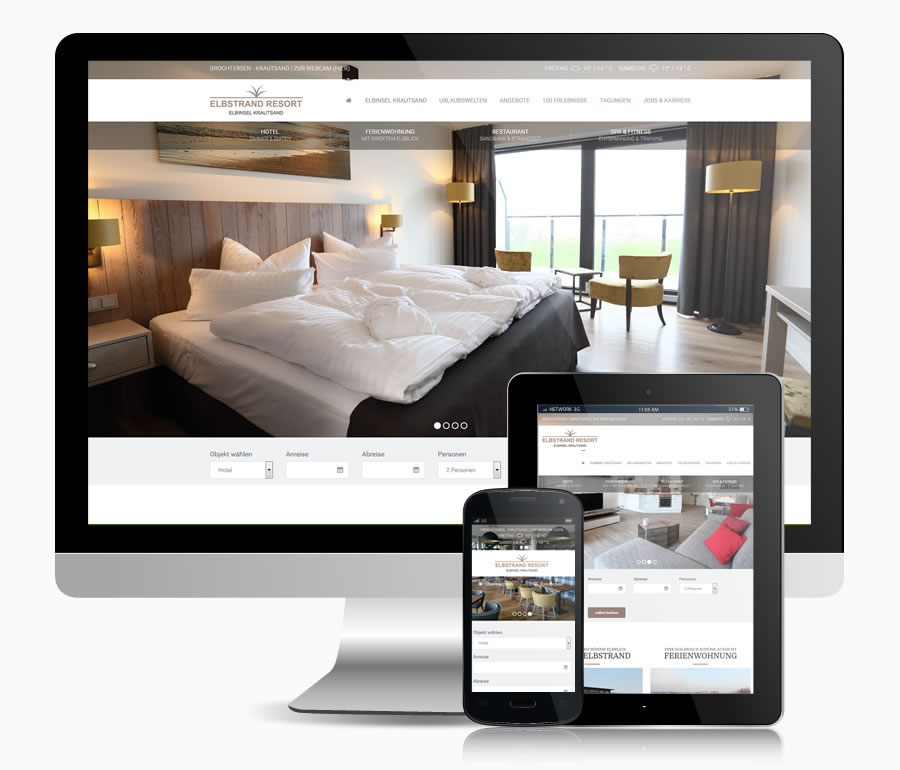 Elbstrand Resort Homepage realisiert mit dem Content Management System WordPress